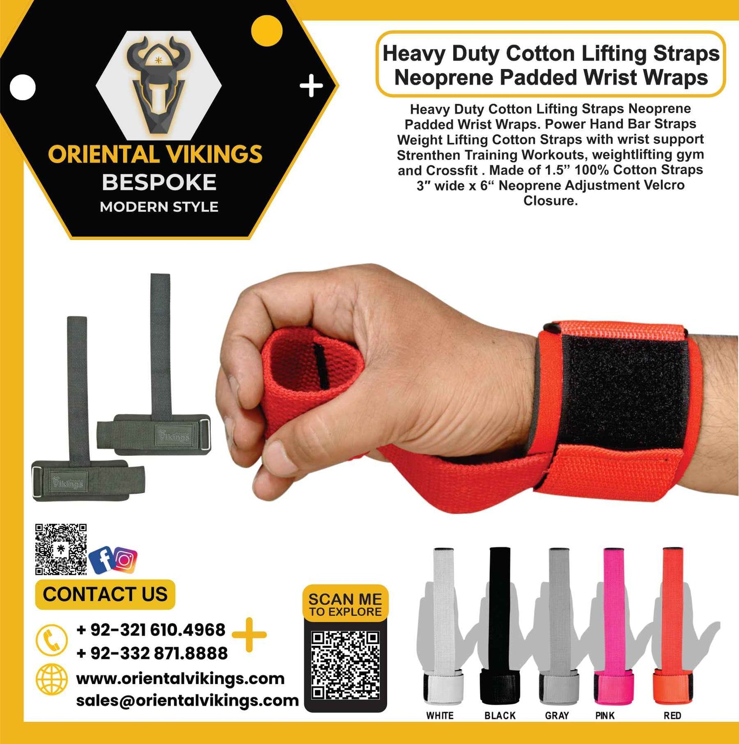 Heavy Duty Cotton Lifting Straps Neoprene Padded Wrist Wraps
