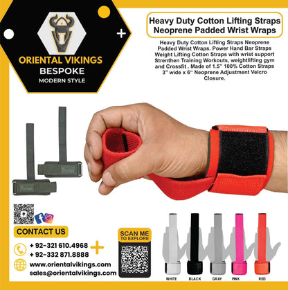 Heavy Duty Cotton Lifting Straps Neoprene Padded Wrist Wraps